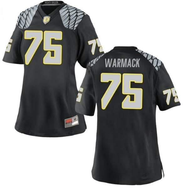 Oregon Ducks Women's #75 Dallas Warmack Football College Replica Black Jersey KDE12O7Q