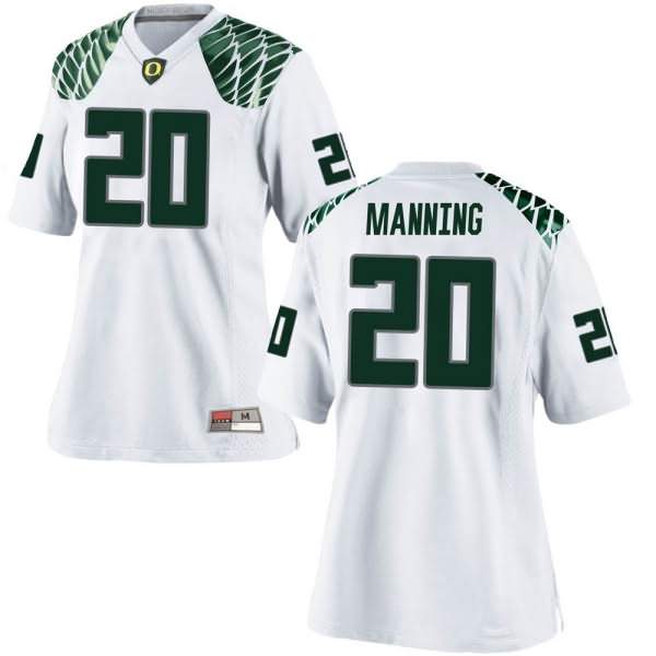Oregon Ducks Women's #20 Dontae Manning Football College Game White Jersey LXR85O1A