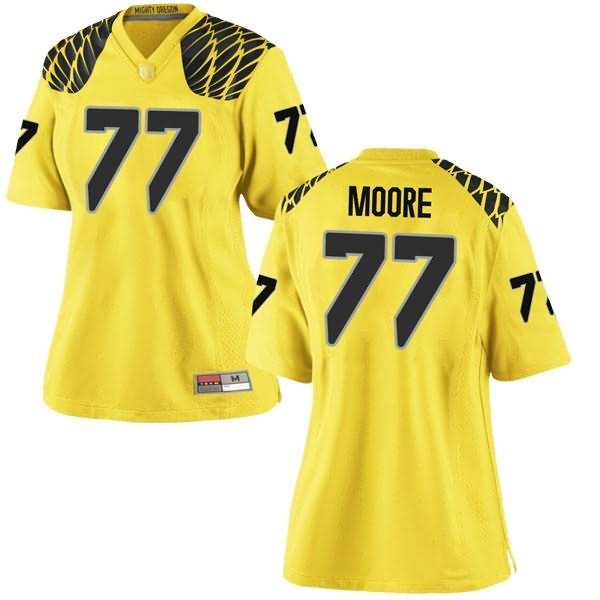 Oregon Ducks Women's #77 George Moore Football College Game Gold Jersey UHW41O2O