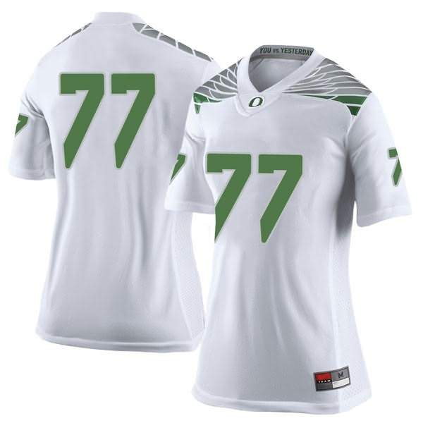Oregon Ducks Women's #77 George Moore Football College Limited White Jersey WAY25O4P