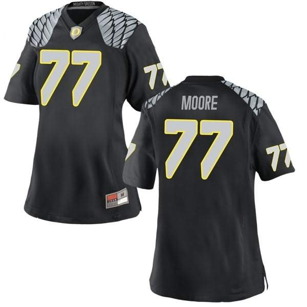 Oregon Ducks Women's #77 George Moore Football College Replica Black Jersey VAG46O5F