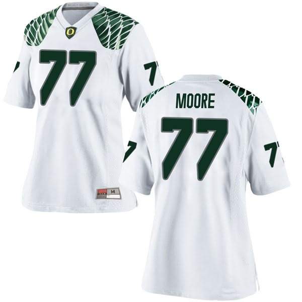 Oregon Ducks Women's #77 George Moore Football College Replica White Jersey WQB51O7F