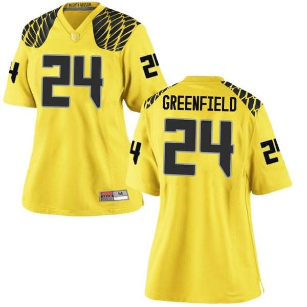 Oregon Ducks Women's #24 JJ Greenfield Football College Game Gold Jersey LYX63O5V