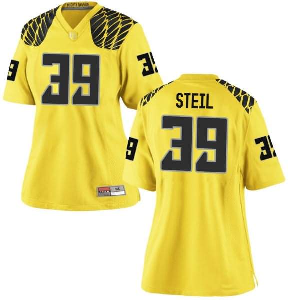 Oregon Ducks Women's #39 Jack Steil Football College Replica Gold Jersey XIX54O8R