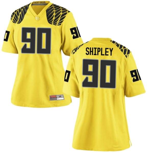 Oregon Ducks Women's #90 Jake Shipley Football College Replica Gold Jersey SUO17O5B