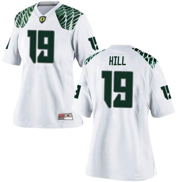 Oregon Ducks Women's #19 Jamal Hill Football College Game White Jersey LED34O6V