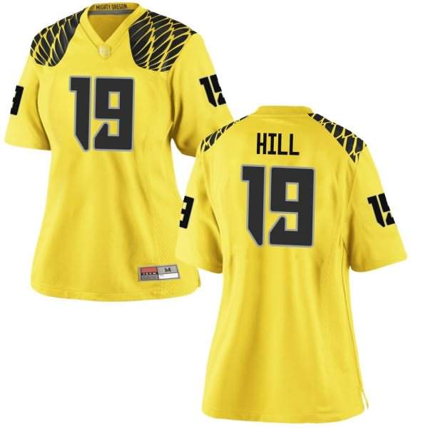 Oregon Ducks Women's #19 Jamal Hill Football College Replica Gold Jersey RBG86O0B