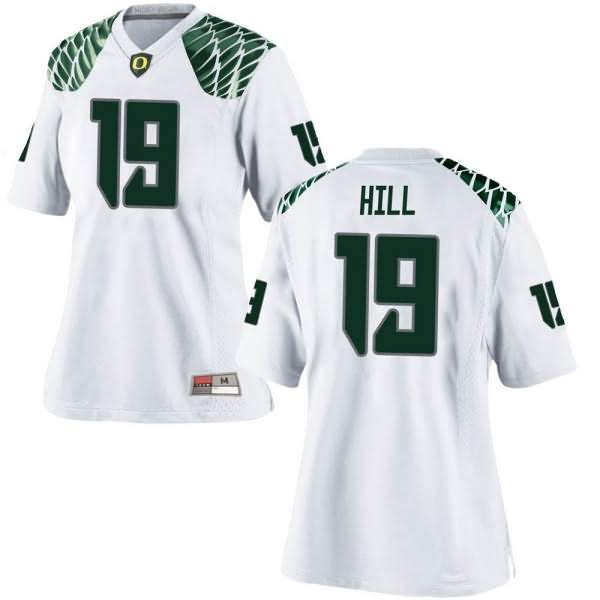 Oregon Ducks Women's #19 Jamal Hill Football College Replica White Jersey SCU11O4R