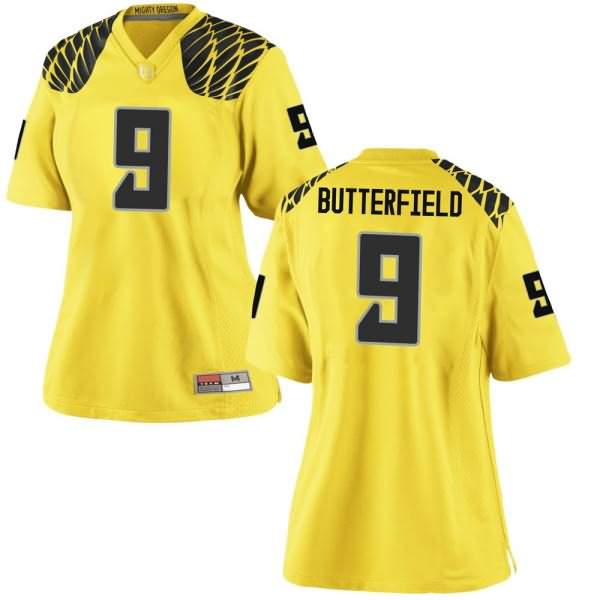 Oregon Ducks Women's #9 Jay Butterfield Football College Game Gold Jersey NBT08O7K