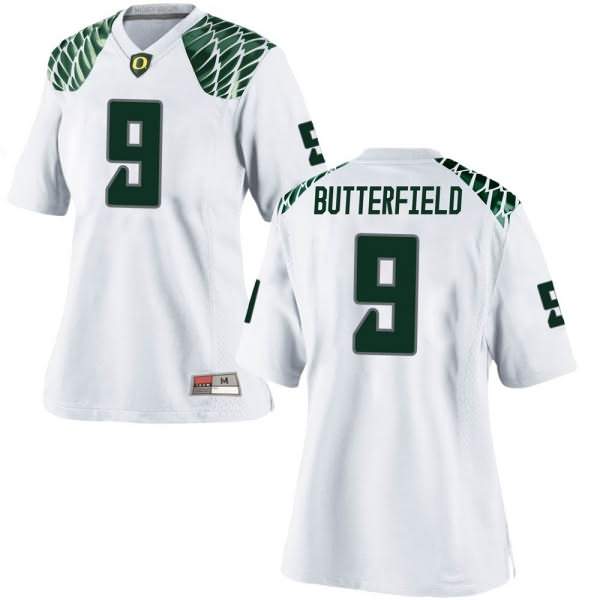 Oregon Ducks Women's #9 Jay Butterfield Football College Game White Jersey KBJ34O7I