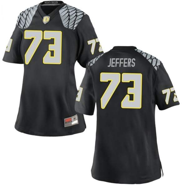 Oregon Ducks Women's #73 Jaylan Jeffers Football College Replica Black Jersey WIM47O3P
