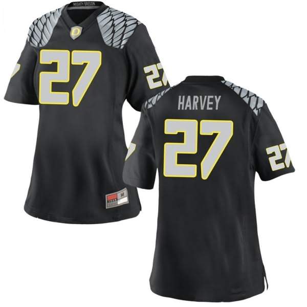 Oregon Ducks Women's #27 John Harvey Football College Game Black Jersey GOS46O6S