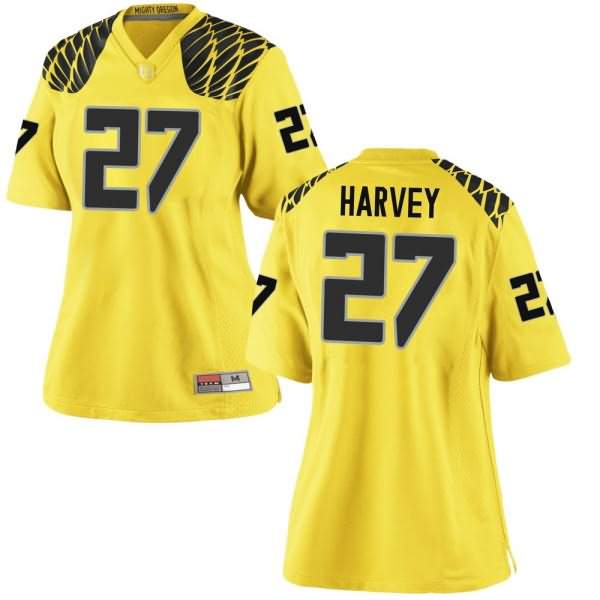 Oregon Ducks Women's #27 John Harvey Football College Game Gold Jersey JRS37O1Y