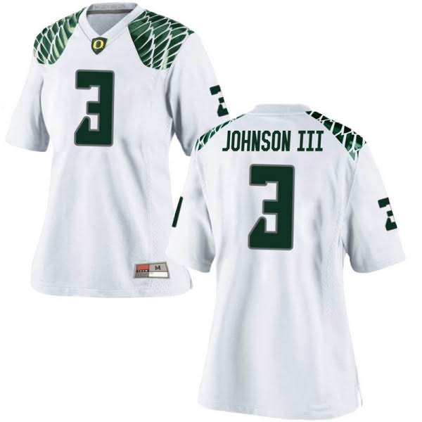 Oregon Ducks Women's #3 Johnny Johnson III Football College Game White Jersey KTW43O5A