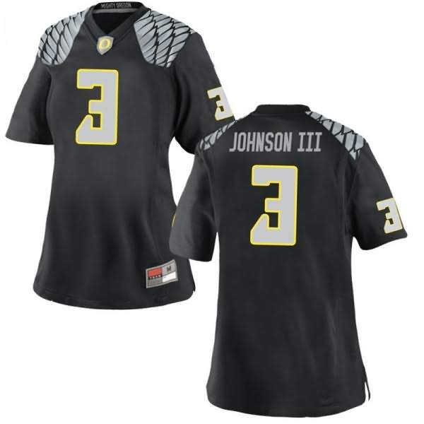 Oregon Ducks Women's #3 Johnny Johnson III Football College Replica Black Jersey ISF74O3D