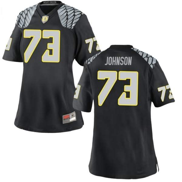 Oregon Ducks Women's #73 Justin Johnson Football College Game Black Jersey RYS44O2O