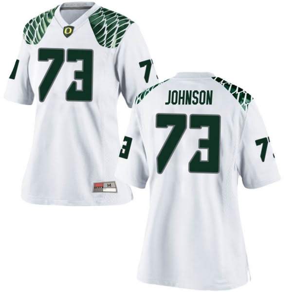 Oregon Ducks Women's #73 Justin Johnson Football College Replica White Jersey RNV22O8Y