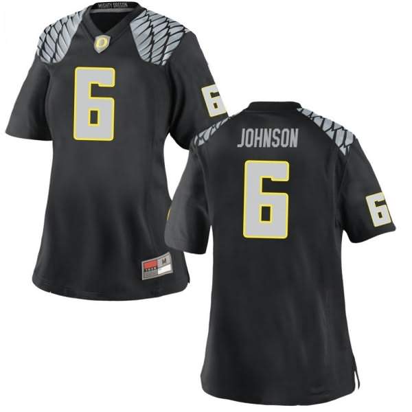 Oregon Ducks Women's #6 Juwan Johnson Football College Game Black Jersey MQL44O0H