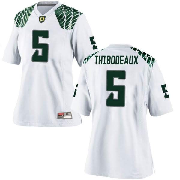 Oregon Ducks Women's #5 Kayvon Thibodeaux Football College Replica White Jersey EEW10O6Y