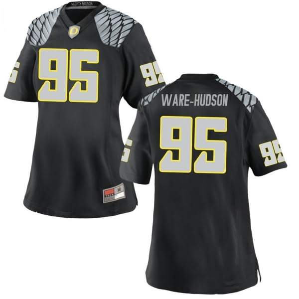 Oregon Ducks Women's #95 Keyon Ware-Hudson Football College Replica Black Jersey SPS63O2D