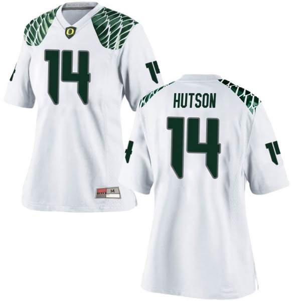 Oregon Ducks Women's #14 Kris Hutson Football College Game White Jersey VRC08O8G