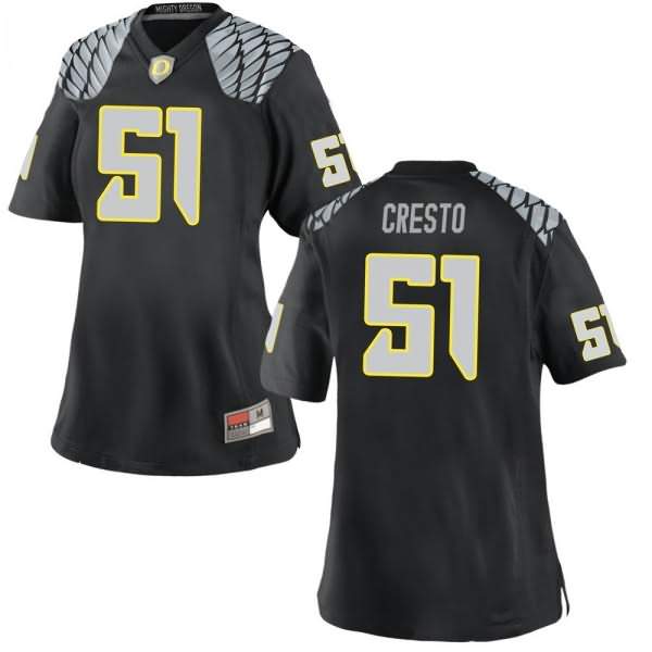 Oregon Ducks Women's #51 Louie Cresto Football College Replica Black Jersey DGS46O0R