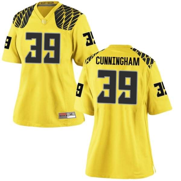 Oregon Ducks Women's #39 MJ Cunningham Football College Game Gold Jersey KVC58O7M