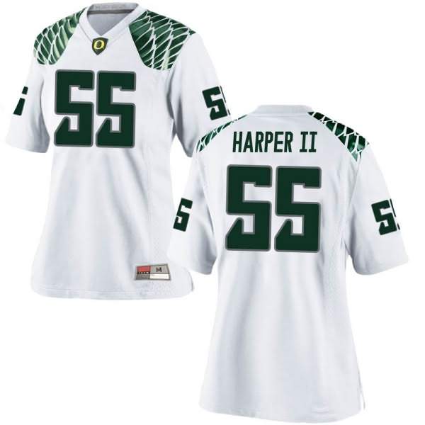 Oregon Ducks Women's #55 Marcus Harper II Football College Replica White Jersey MMJ62O6Y