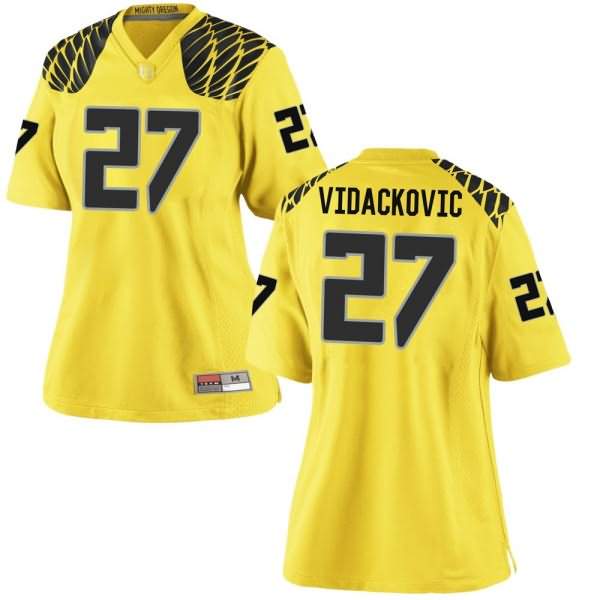 Oregon Ducks Women's #27 Marko Vidackovic Football College Replica Gold Jersey KDA48O0F