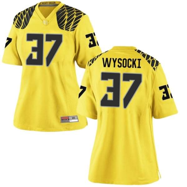 Oregon Ducks Women's #37 Max Wysocki Football College Game Gold Jersey ZKS78O5M