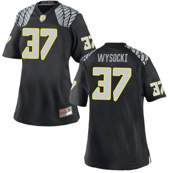 Oregon Ducks Women's #37 Max Wysocki Football College Replica Black Jersey PDA06O1O