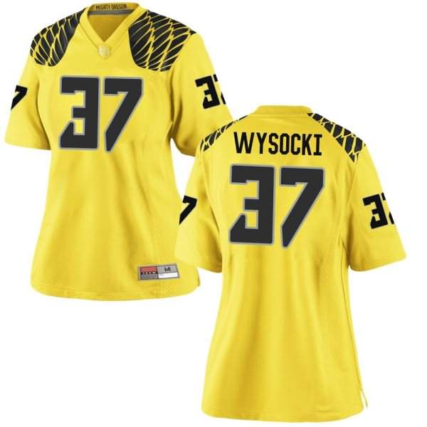 Oregon Ducks Women's #37 Max Wysocki Football College Replica Gold Jersey WXU88O6T
