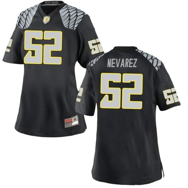 Oregon Ducks Women's #52 Miguel Nevarez Football College Replica Black Jersey RMO82O3Y