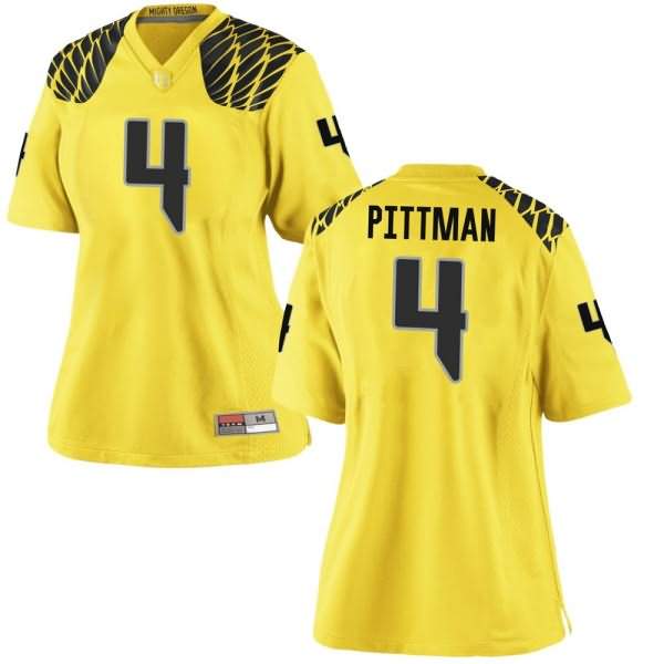 Oregon Ducks Women's #4 Mycah Pittman Football College Game Gold Jersey MHH34O6B