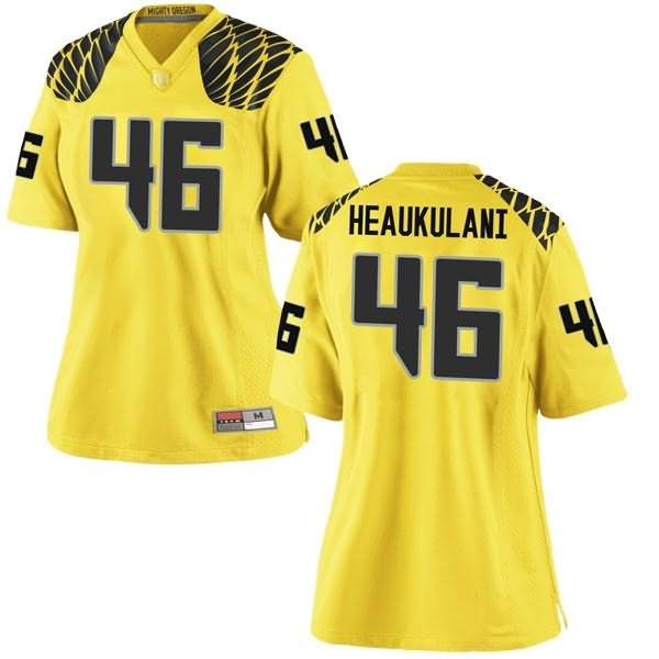 Oregon Ducks Women's #46 Nate Heaukulani Football College Game Gold Jersey NDK60O6K