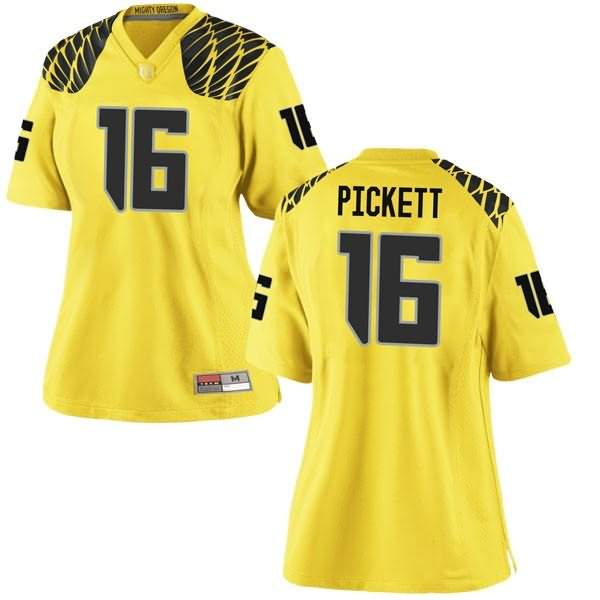 Oregon Ducks Women's #16 Nick Pickett Football College Game Gold Jersey KTD50O0H