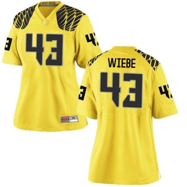 Oregon Ducks Women's #43 Nick Wiebe Football College Replica Gold Jersey SLR83O1X