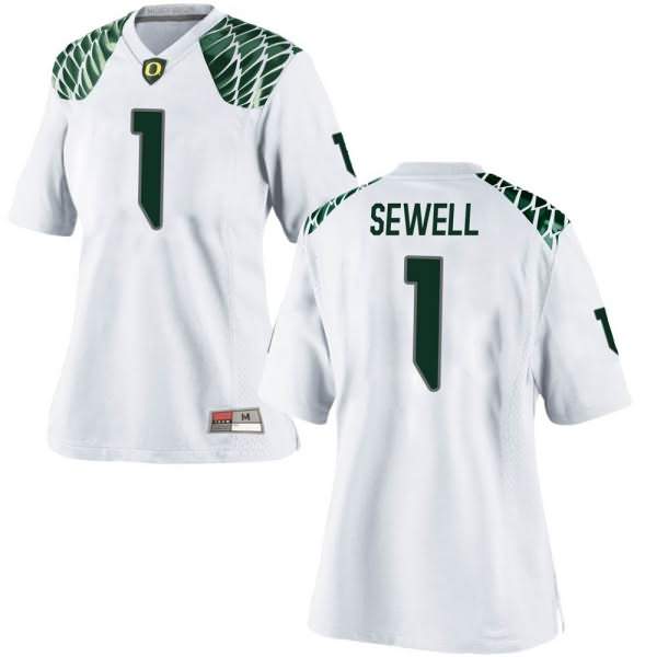 Oregon Ducks Women's #1 Noah Sewell Football College Replica White Jersey OEM51O3S