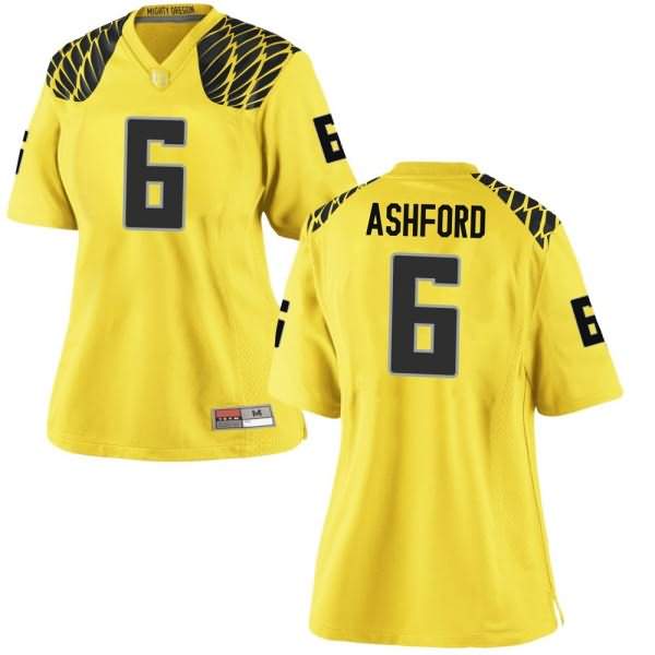 Oregon Ducks Women's #6 Robby Ashford Football College Game Gold Jersey NFR36O7A