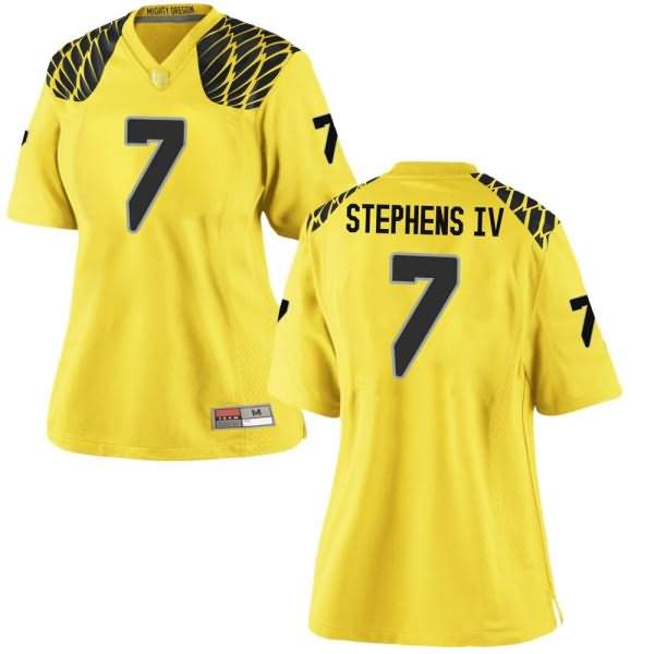 Oregon Ducks Women's #7 Steve Stephens IV Football College Replica Gold Jersey IUB41O0W