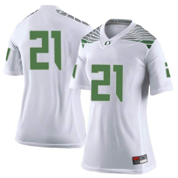 Oregon Ducks Women's #21 Tevin Jeannis Football College Limited White Jersey AWU02O7F
