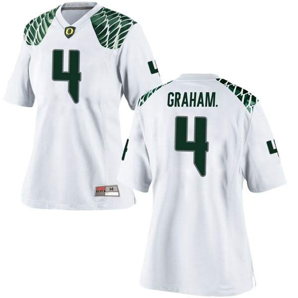 Oregon Ducks Women's #4 Thomas Graham Jr. Football College Replica White Jersey MVQ01O6P