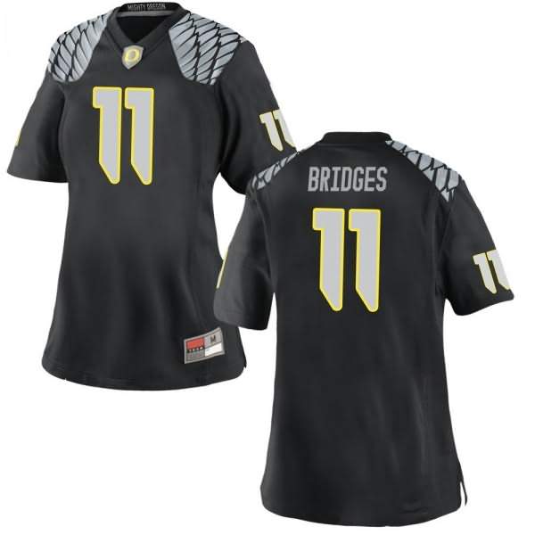 Oregon Ducks Women's #11 Trikweze Bridges Football College Game Black Jersey FNS54O8B