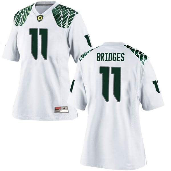 Oregon Ducks Women's #11 Trikweze Bridges Football College Replica White Jersey MZD14O6J