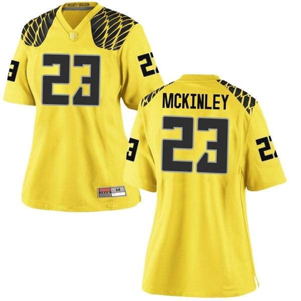 Oregon Ducks Women's #23 Verone McKinley III Football College Replica Gold Jersey XCR13O3Q