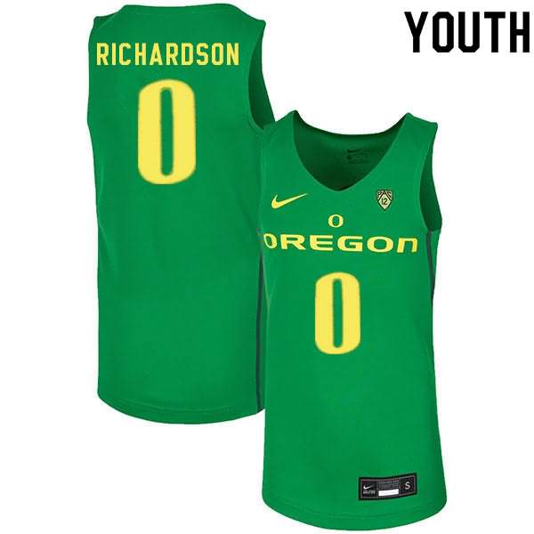 Oregon Ducks Youth #0 Will Richardson Basketball College Green Jersey JPN13O3X