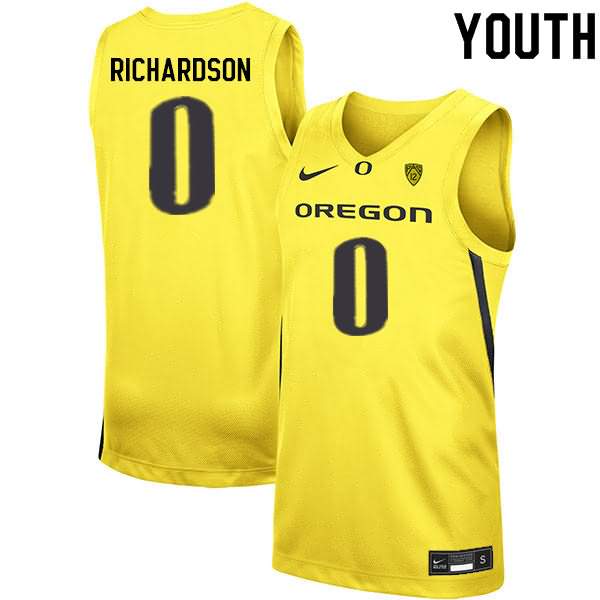 Oregon Ducks Youth #0 Will Richardson Basketball College Yellow Jersey BFG45O7Z
