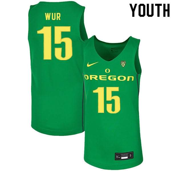 Oregon Ducks Youth #15 Lok Wur Basketball College Green Jersey UPS52O1M