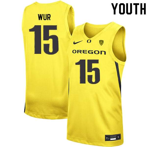 Oregon Ducks Youth #15 Lok Wur Basketball College Yellow Jersey WLX83O6L