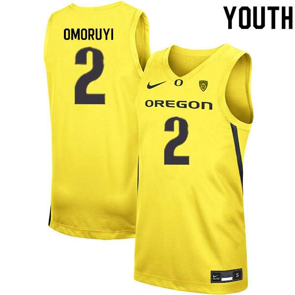 Oregon Ducks Youth #2 Eugene Omoruyi Basketball College Yellow Jersey ZMH87O2U